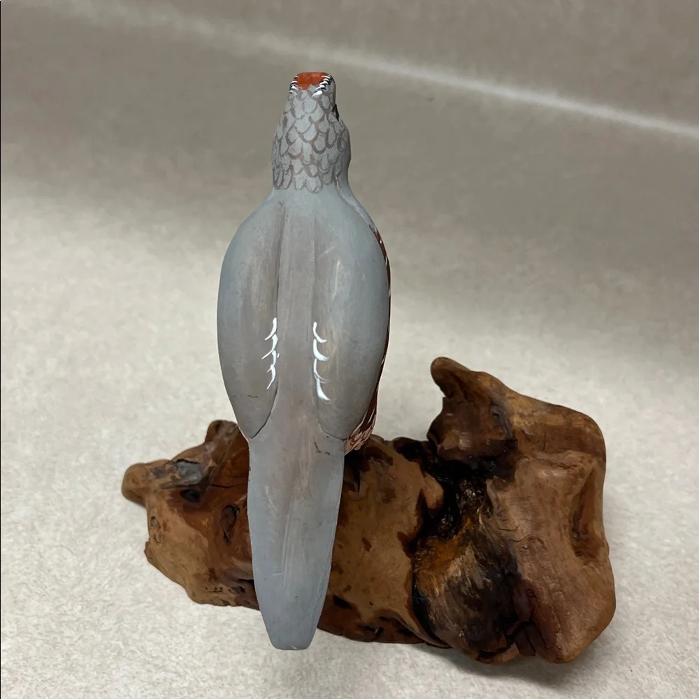 Handcrafted Bird Figurine on Wooden Base Hand carved quail